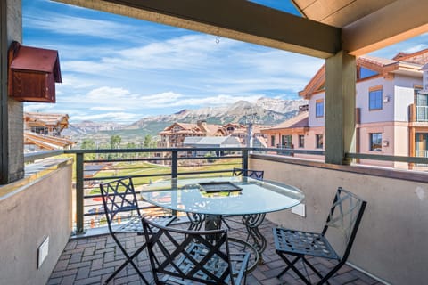 Enjoy mountain views from the balcony.