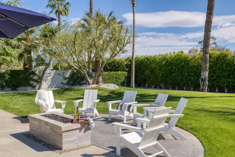 Fire pit in the backyard.