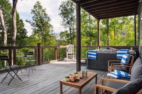 Hot tub in the trees.