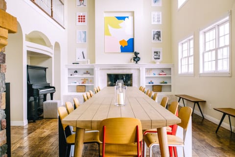 Dining table seats 20.