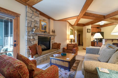 Cosy up by the stonewalled fireplace.