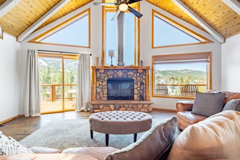 Living area with the view of the snow-kissed mountains.