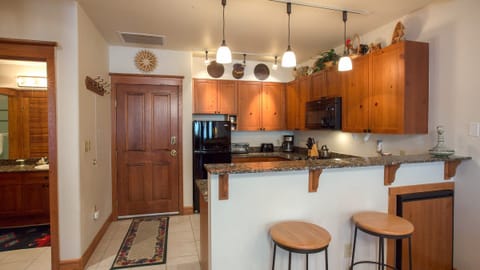 Kitchen with seating for two.