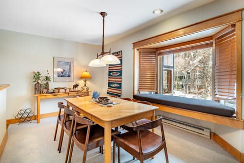 Dining area with window seats.