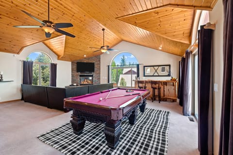 Game room with a pool table.