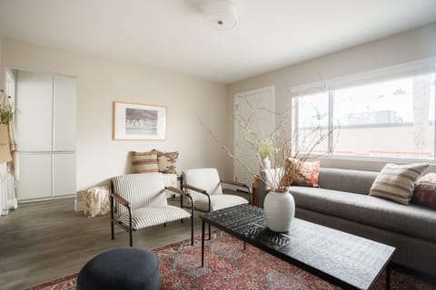 Living room features a sleeper sofa.