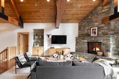 Living area with fireplace.