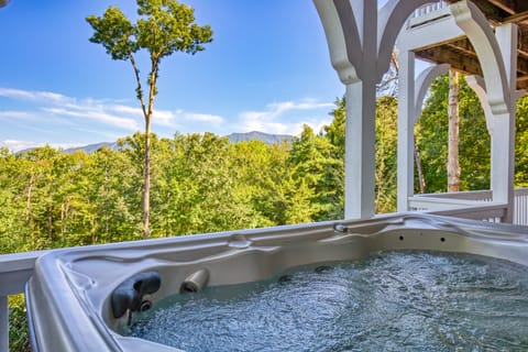 Hot tub is on the first-story deck.