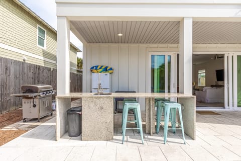 Outdoor grilling and prep area.