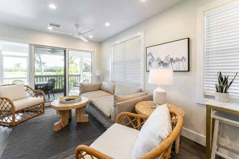 Access the balcony from the living room.