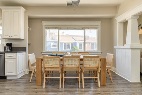 Dining table seats eight.