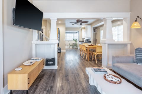 Cozy main area with a sleep sofa and chic decor.