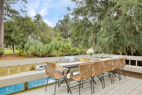 A large patio overlooks your private backyard pool.