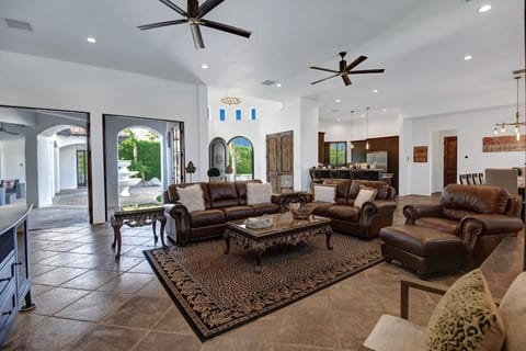 Open interior with tile flooring.