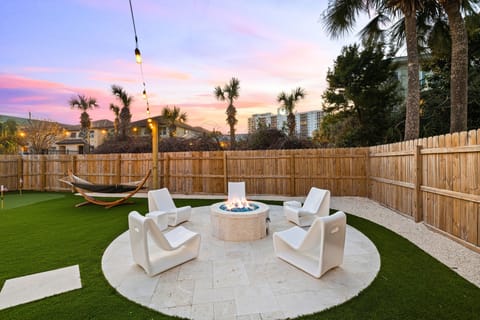 Firepit lounge and a hammock.