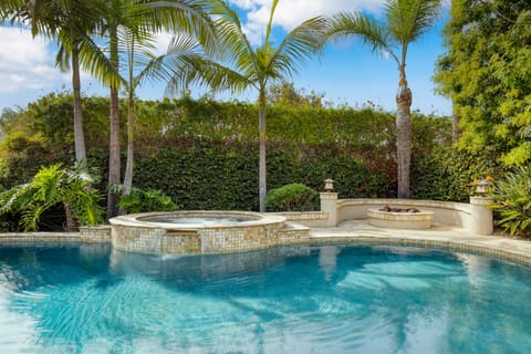 Pool, hot tub, and firepit.