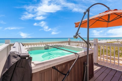 Hot tub with stunning ocean views.