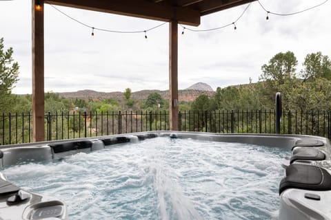 Hot tub with lighting.