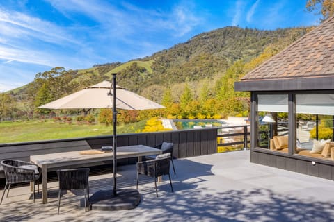 Rooftop overlooks the surrounding countryside.