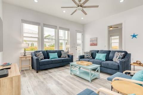 Bright living room with comfortable seating.