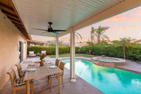 Evening dining by the pool.