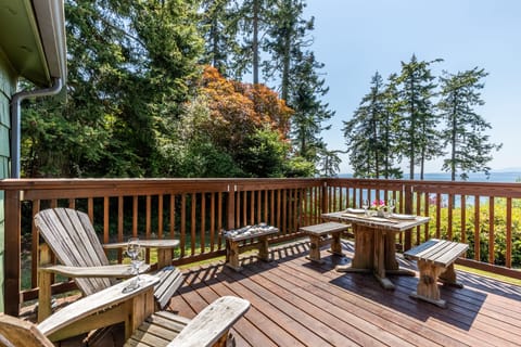 Enjoying both the view and the comfort of this balcony.