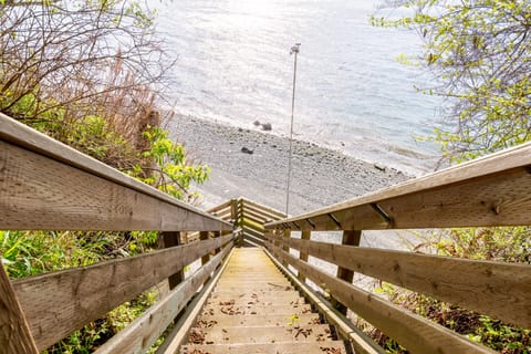 Stairway access to a secluded beach.