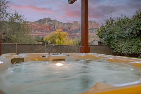 Hot tub with views on the lower patio.