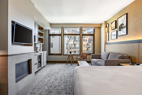 Outdoor dining areas with mountain views.