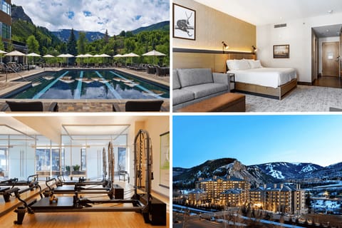 Living space with a couch, TV, fireplace, and kitchenette.