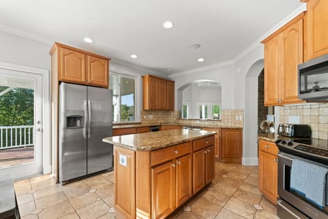 Large fully stocked kitchen.