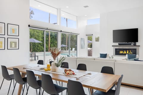 Interior dining area features a large table with enough seating for your whole group.