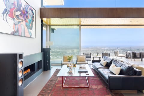 Chic living room with a fireplace.