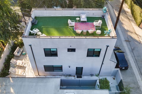 Elevated perspective of the rooftop deck.