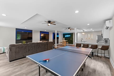 Perfect for some fun-filled competition, the ping pong table is ready for action.