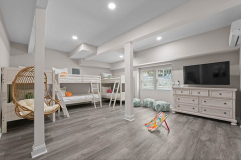 Lower Level Bunk room, perfect for the kiddos sleepover with three sets to twin bunk beds, sleeping 6!