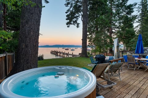 Take a dip in the hot tub and soak in the lake views.
