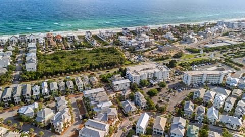 An aerial view showcasing a vibrant coastal community.