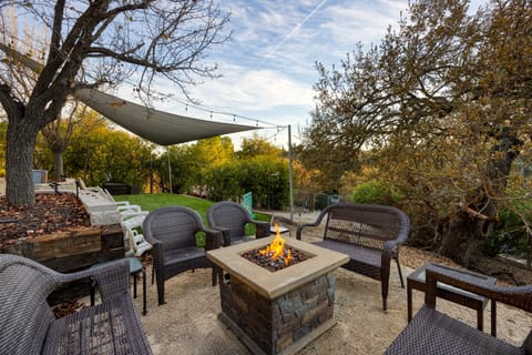 Stay warm by the firepit.