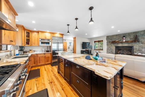 Gourmet kitchen with granite countertops.