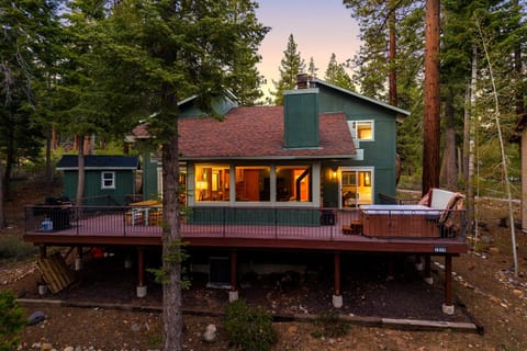 Twilight shot of the cabin - perfect mountain retreat vibe!