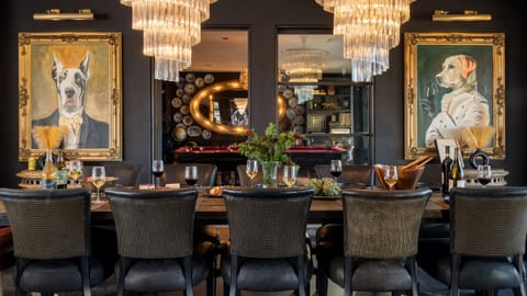 Large dining table with seating for 12.