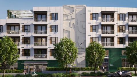 Exterior of the hotel with multiple units.