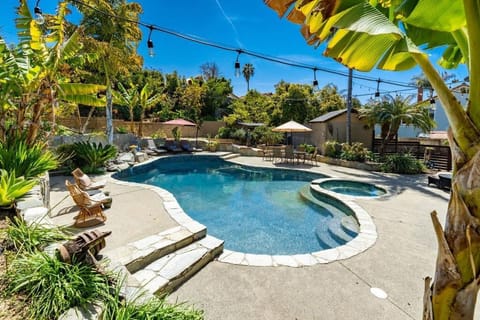 Resort style back yard heated pool and spa Haus in Encinitas