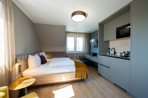 Bed, TV and multimedia, Kitchen or kitchenette, Photo of the whole room, Bedroom, minibar