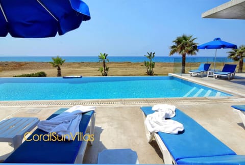 Blue - Beach Front Spectacular Villa Sleeps 10 Villa in Paphos District