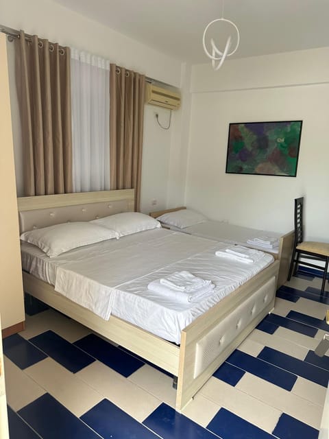 Bed, Bedroom, towels, air conditioner