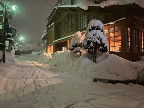 Property building, Night, Neighbourhood, Winter, Street view