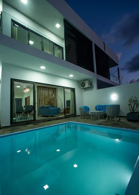 Property building, Night, Balcony/Terrace, Pool view, Swimming pool