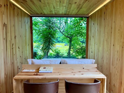 Bed, Seating area, Garden view